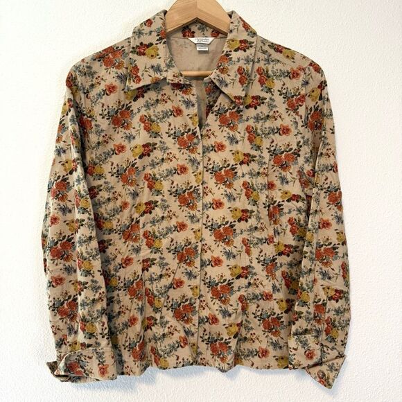 Christopher & Banks Floral Print Corduroy Button Down Size Medium - Picture 1 of 9